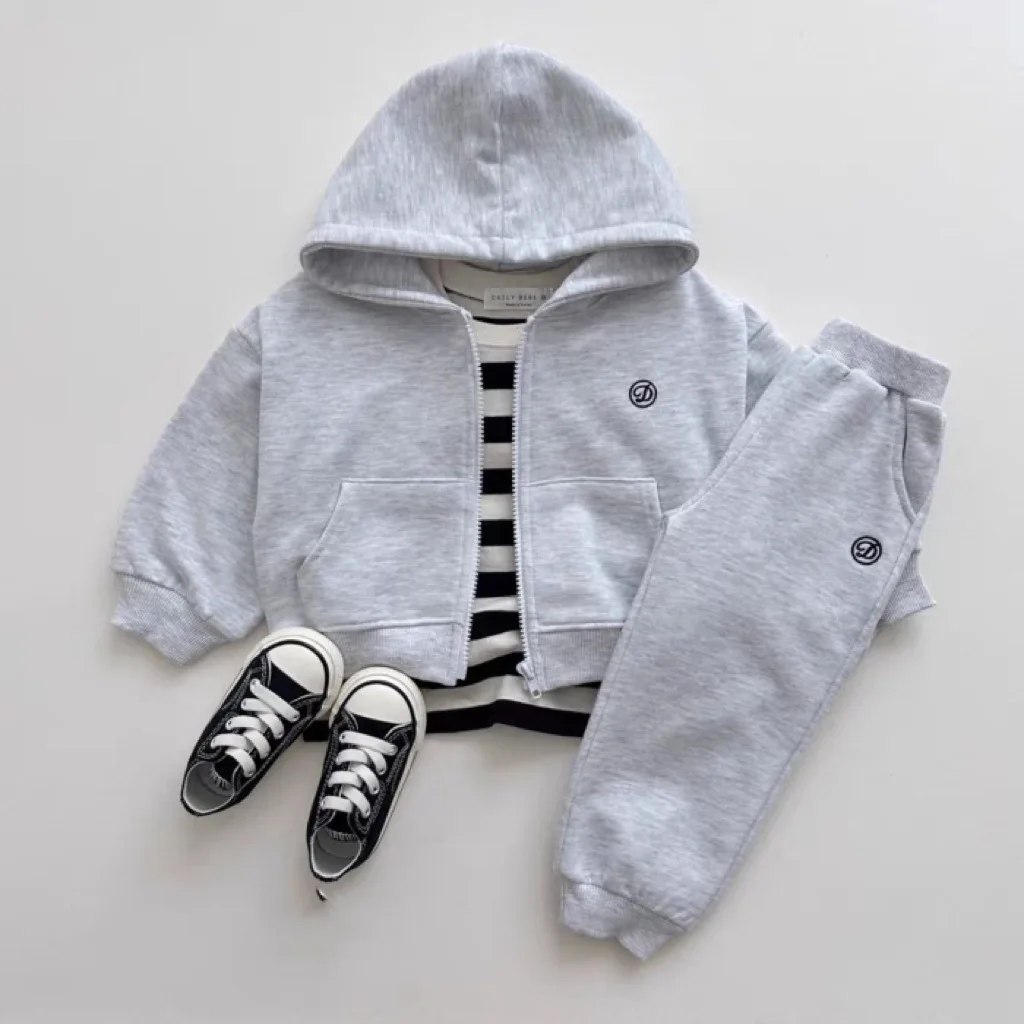 Children\'s Clothing Sets 2024 Autumn Korean Baby Boys Zipper Hooded Sweatshirt+Pants 2Pcs Suit Kids Girls Casual Hoodies Outfits