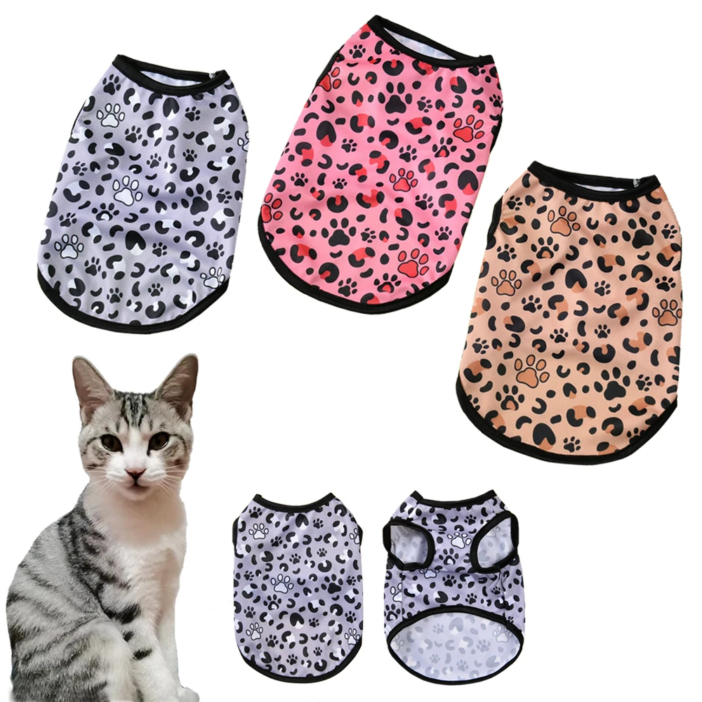 

Cat Clothes For Small Dog Cats Summer Breathable Puppy Vest T-shirt Anti-licking Leopard Print Fashion Dogs Costume Pet Clothing
