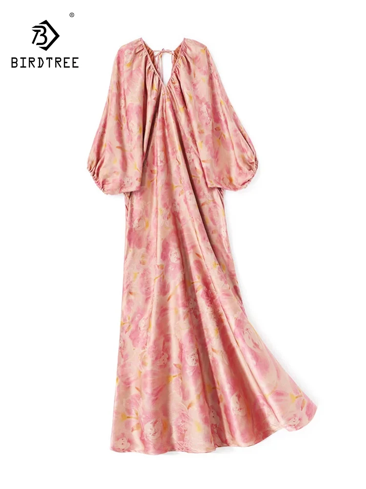 

BirdTree-Silk Watered Gauze Elegant Dress, V Neck Lantern Sleeve Floral, Women Vacation Party Loose Dress, 2026 Summer D66102CC
