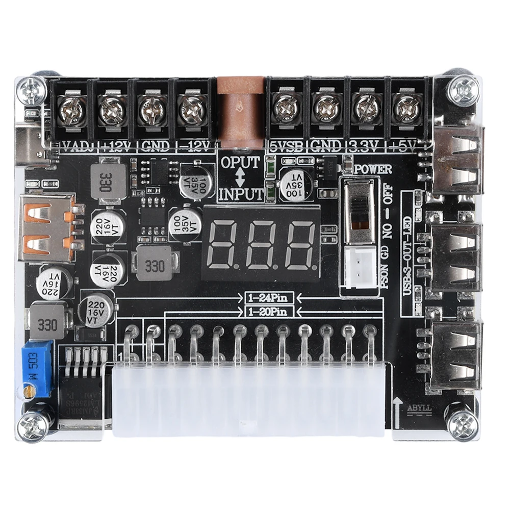 Scheda Regolatore Di Alimentazione ATX 24 Pin – Uscite 3V, 5V, 12V E ADJ, 6 Porte USB QC2.0/QC3.0, Per STM32 E Moduli A Bassa Potenza
