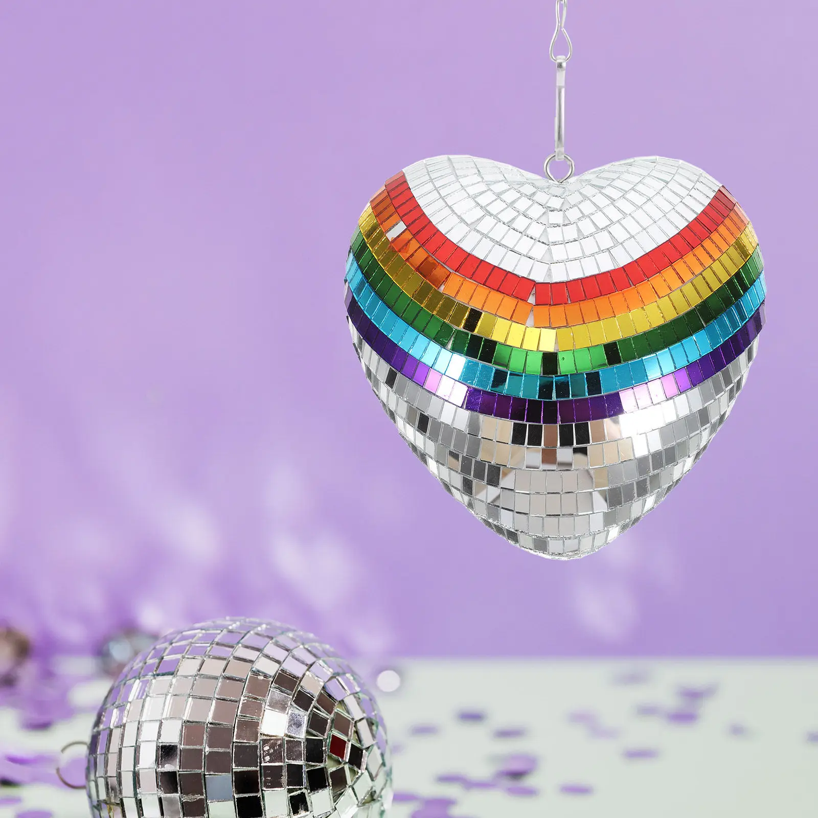 Heart Shaped Disco Mirror Ball Hanging Ornament Sparkling Reflective Party Wedding Stage Decor Retro Light Effect Home Bar Ktv