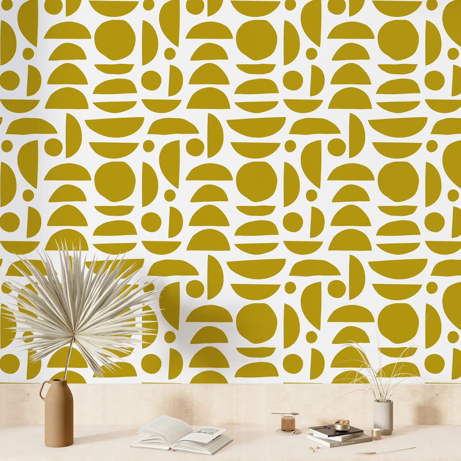 

Yellow Abstract Boho Stones Self Adhesive Wallpaper, Circle Shapes Peel and Stick Wallpaper,Wallpaper Home Décor,50cm*300cm