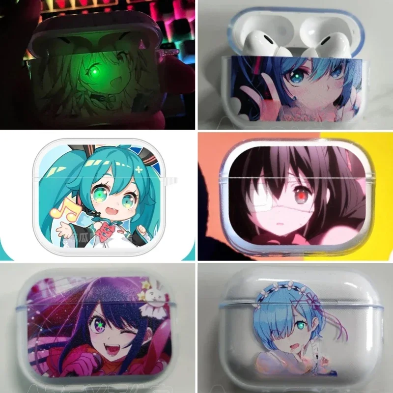 Hatsune Miku Hoshino Ai Takanashi Rikka Rem Bluetooth Headphone Case Open Lid Glow Anime Cute Cartoon Headphone Protective Case