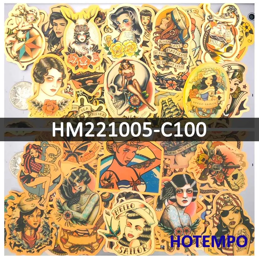 50/100 Stuks, Sailor Tattoo Meisjes Stickers, Old School Stijl, Retro Kunststickers, Geschikt voor Laptop, Bagage, Motorfiets, Auto, Dagboek, Skateboard, Helm, Gitaar, Scrapbook, Telefoonsticker