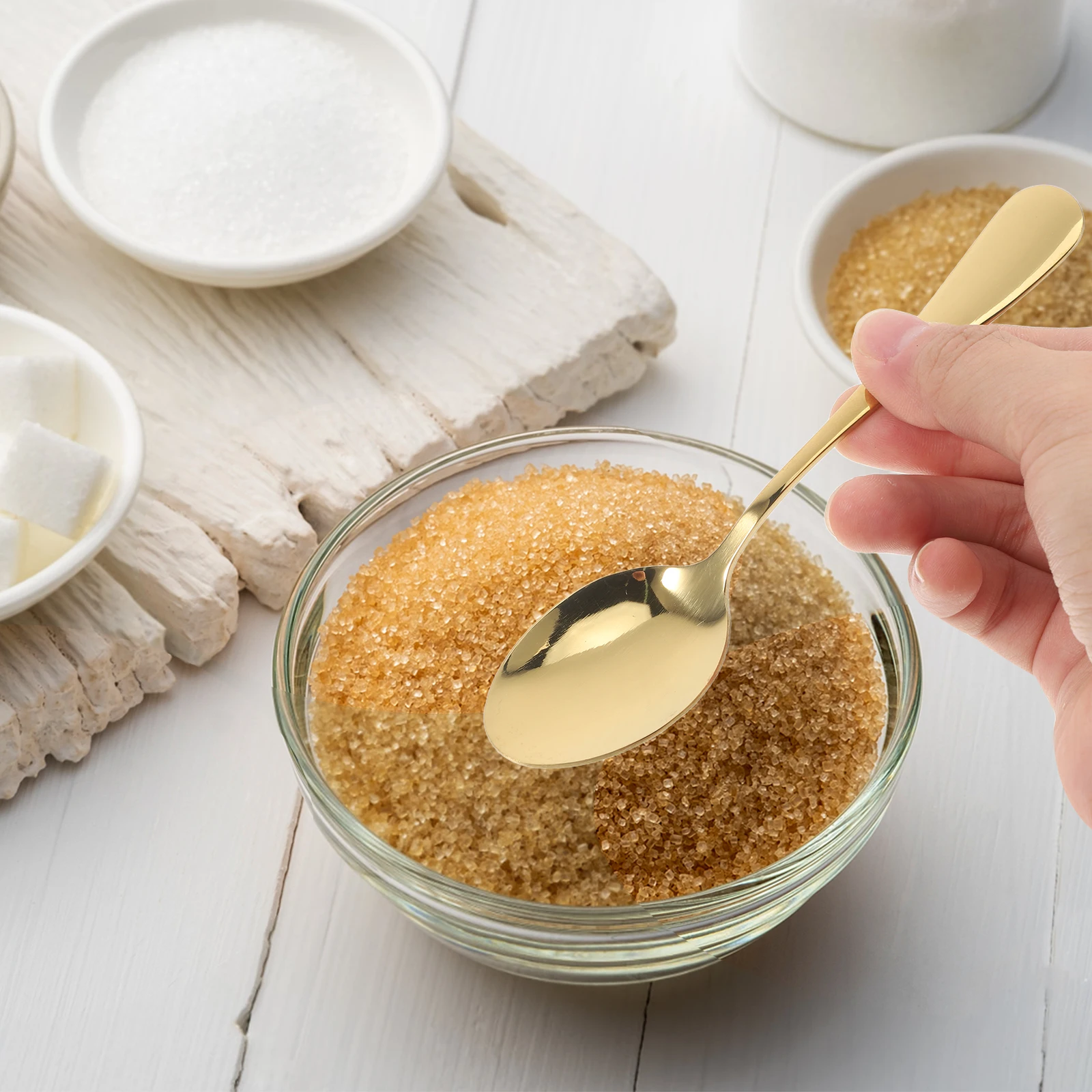 

12pcs Silverware Steel Dessert Spoons Gold Demitasse Stirring Spoons Mini Coffee Spoon Mixing Kitchen Tool Silverware