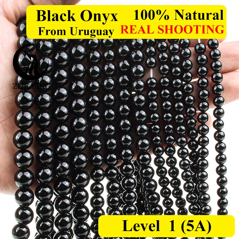 Zhe Ying Uruguay Black Onyx Bead Round Smooth Gemstone Beads for Needlework DIY Jewellery Making Supplies