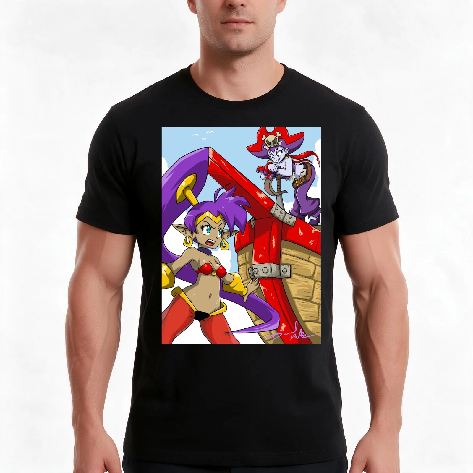 Shantae vs risky T-Shirt, Summer Casual Cotton Tee, Oversized Streetwear Tops, Vintage Graphic Print, Loose Fit Short Sleeve