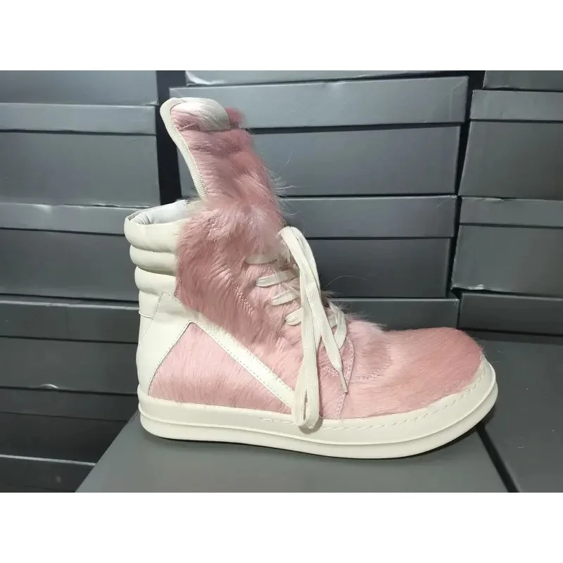 Men's Luxury Horsehair Leather High Top Sneakers Casual Platform Boots Lace Up Zip Designer Fashion Trainers Streetwear Shoes