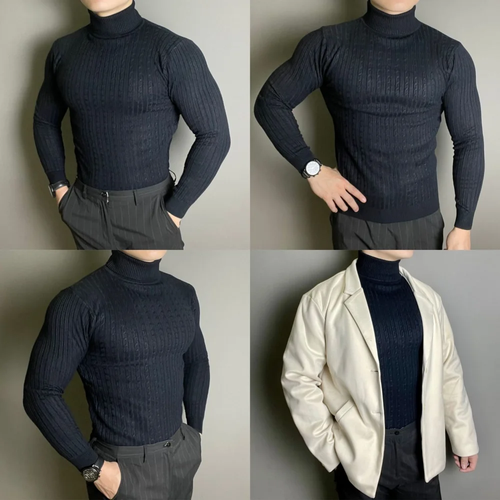 Winter Turtleneck Warm Sweater Casual Men's Rollneck Knitted Keep Men Jumper Knit Woolen Pullover Sport Outdoor Yoga Top