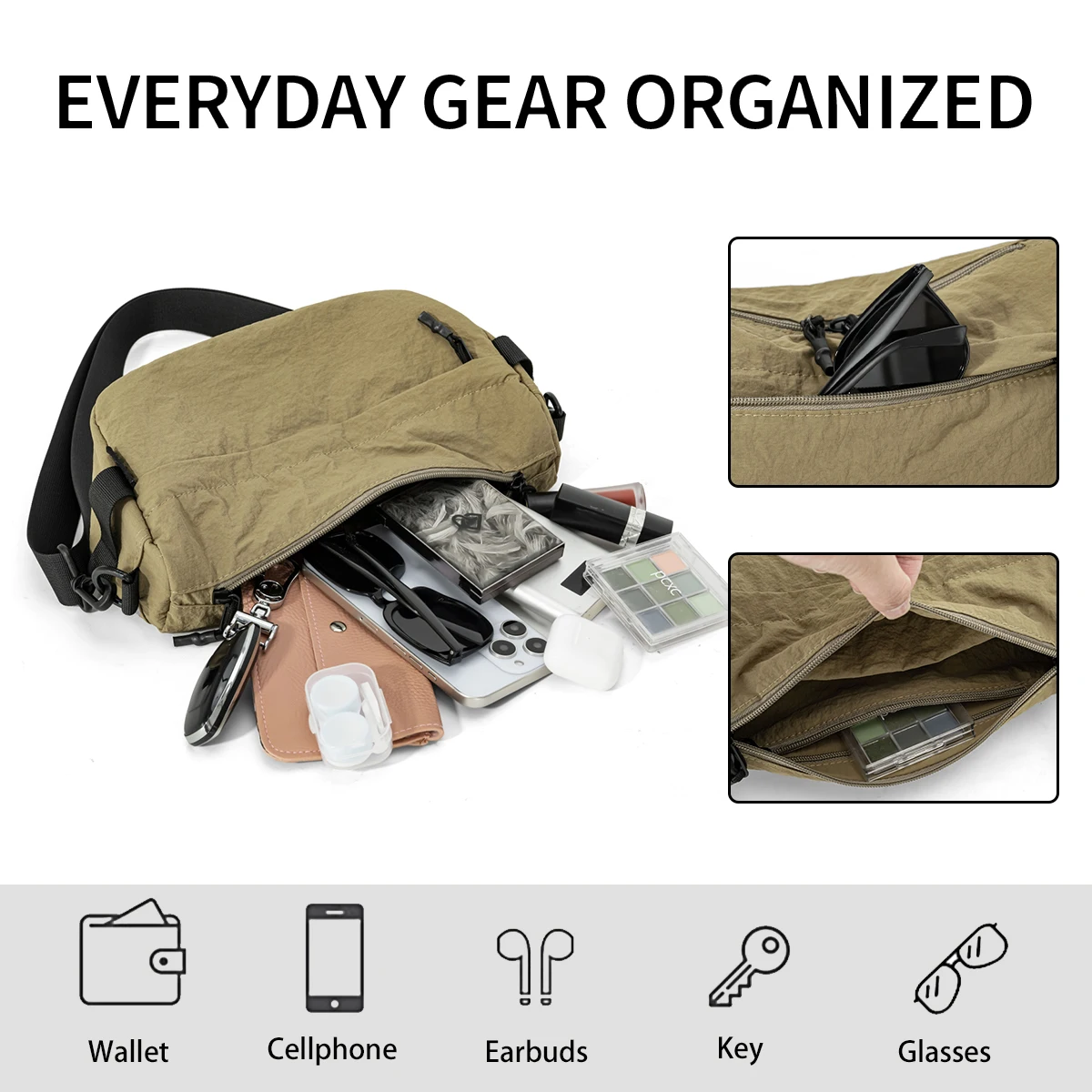 Tragbare Tasche, multifunktional, großes Fassungsvermögen, lässige Umhängetasche, modisch, leichte Outdoor-Schultertasche, kleine Brusttasche, Herren-Schultertasche, Studententasche. – Detail 5
