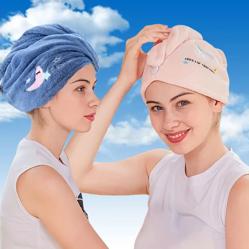 1 قطعة قبعة الشعر الجافة بسرعة سوبر ماصة لينة الحمام النساء رئيس المناشف الفتيات لطيف قبعة تجفيف الشعر المطرزة #2