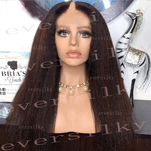 킨키 스트레이트 옴브레 다크 다크 브라운 V 파트 가발, 미가공 인모 가발, 글루리스 하이라이트, 체스넛 U 모양, 야키 스트레이트 풀 엔드 