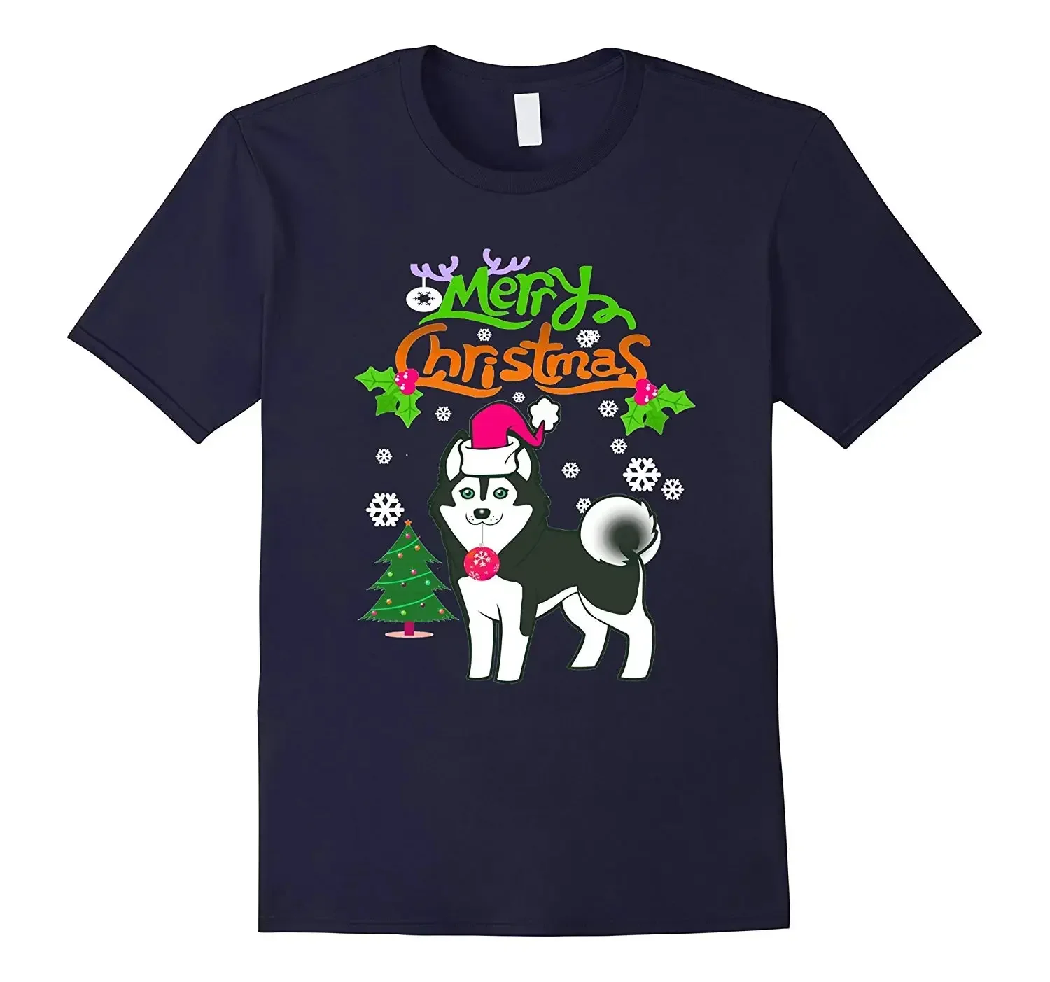 Merry Christmas Husky Pet Dog Lovers Xmas Gift T-Shirt 100% Cotton O-Neck Summer Short Sleeve Casual Mens T-shirt Size S-3XL