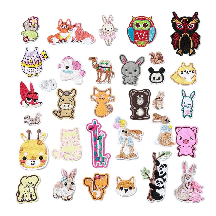 1 piece Cartoon Cute Animal Stickers Embroidered Cat Dog Rabbit Owl Squirrel Panda Camel Patches Sewing Applique Badge