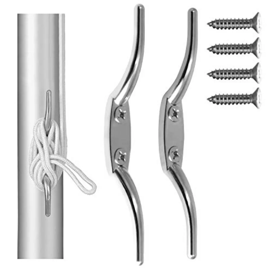 

2 PCS Silver FlagPole Halyard Rope Cleat Hook - 6 Inch Rust Free Zinc Alloy - Mounting Screws Included