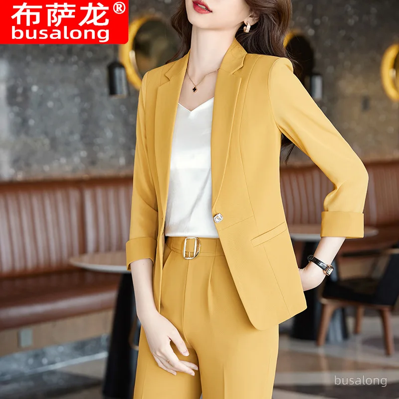 Yellow women's blazer for spring and autumn2025New stylish and youthful professional suit with a goddess vibe view 4