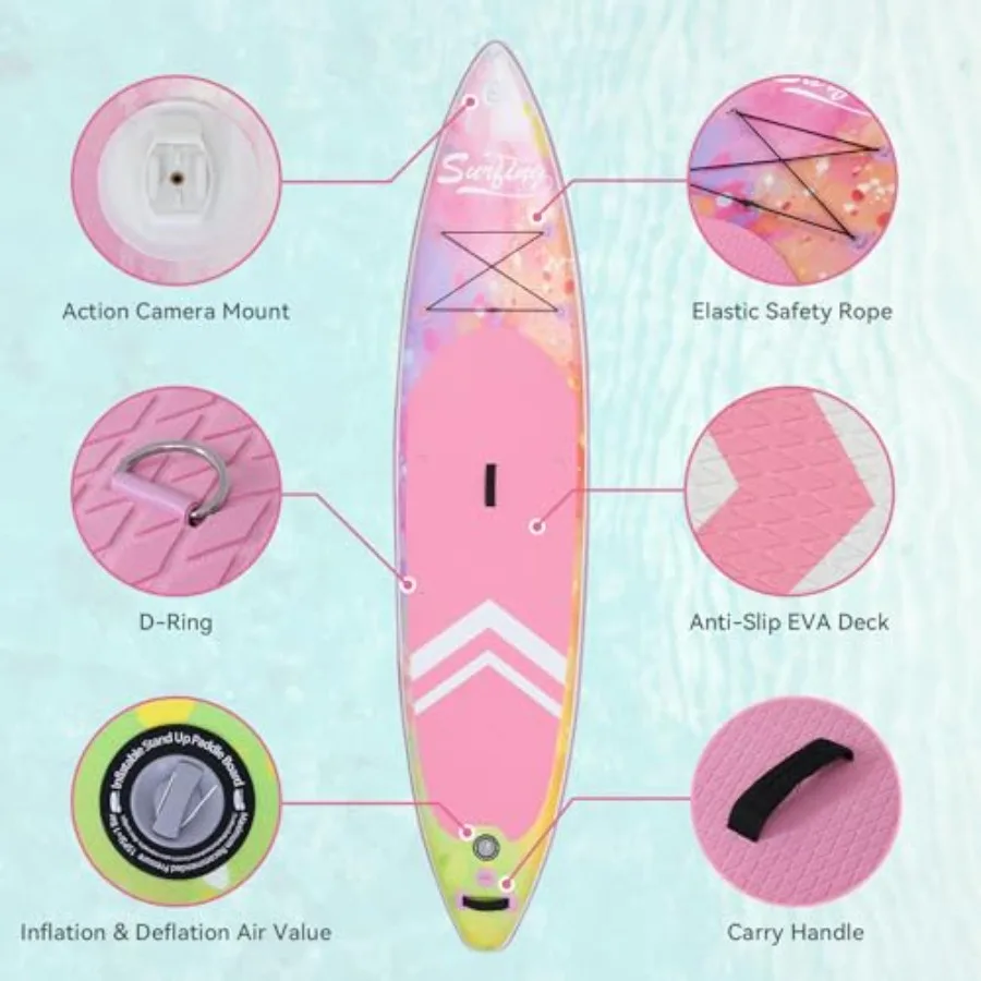 Inflatable Stand Up Paddle Board for youth adult use PVC material blue non-slip deck surface and portable with backpack accesso