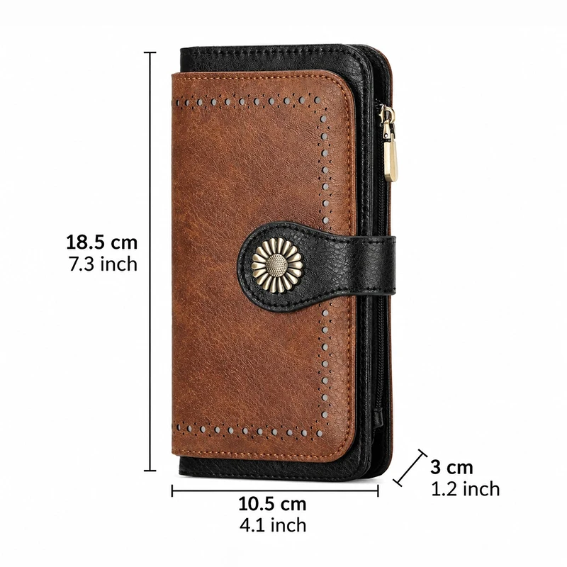 PU Leather Long Wallet for Women Clutch Purses Black and Brown Color-blocking RFID Card Holder Handbags Three Fold Billfold