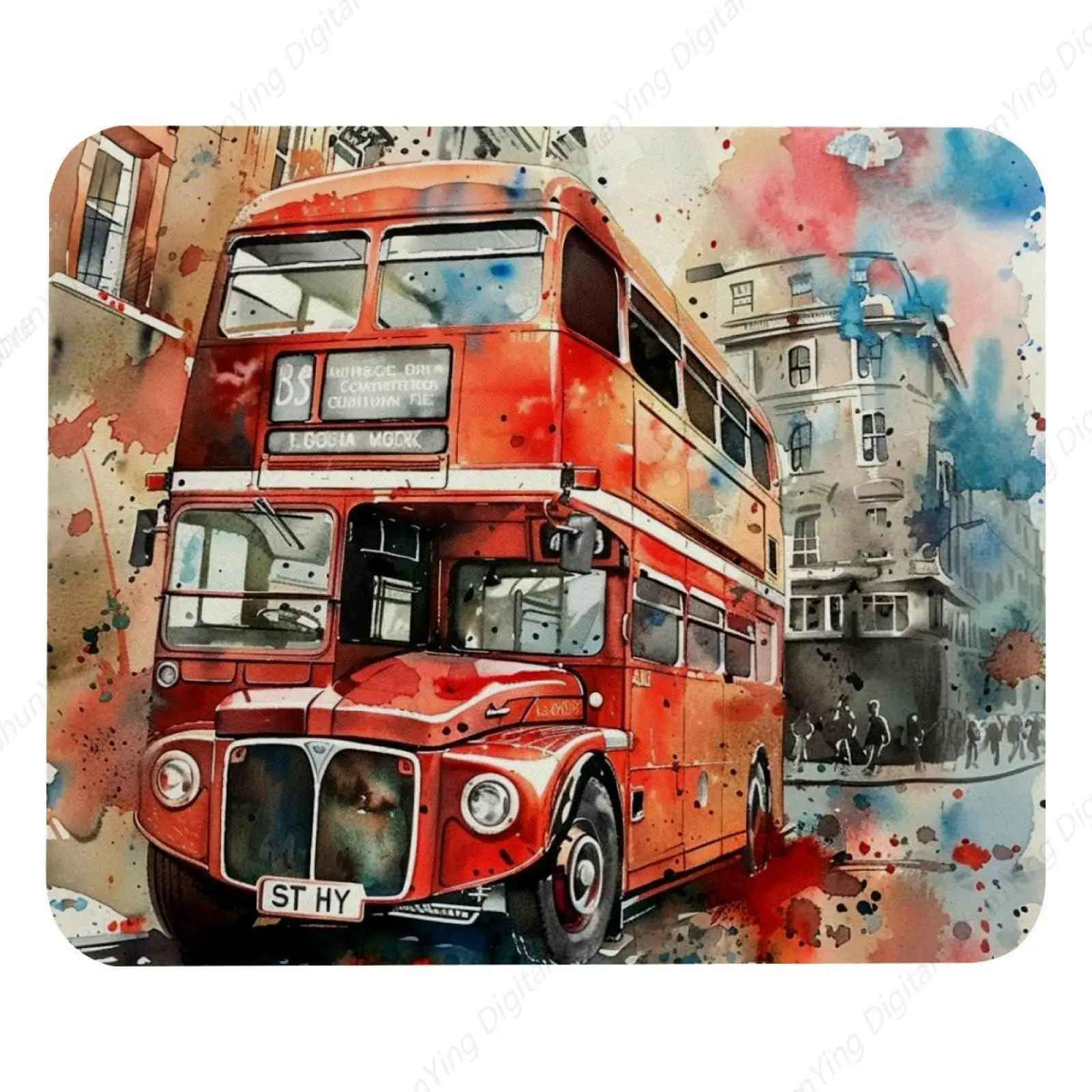 Watercolor Double Layer London Bus Mouse Pad Suitable For Office Laptops Non Slip Rubber Base Gaming Mouse Pad 18*22cm