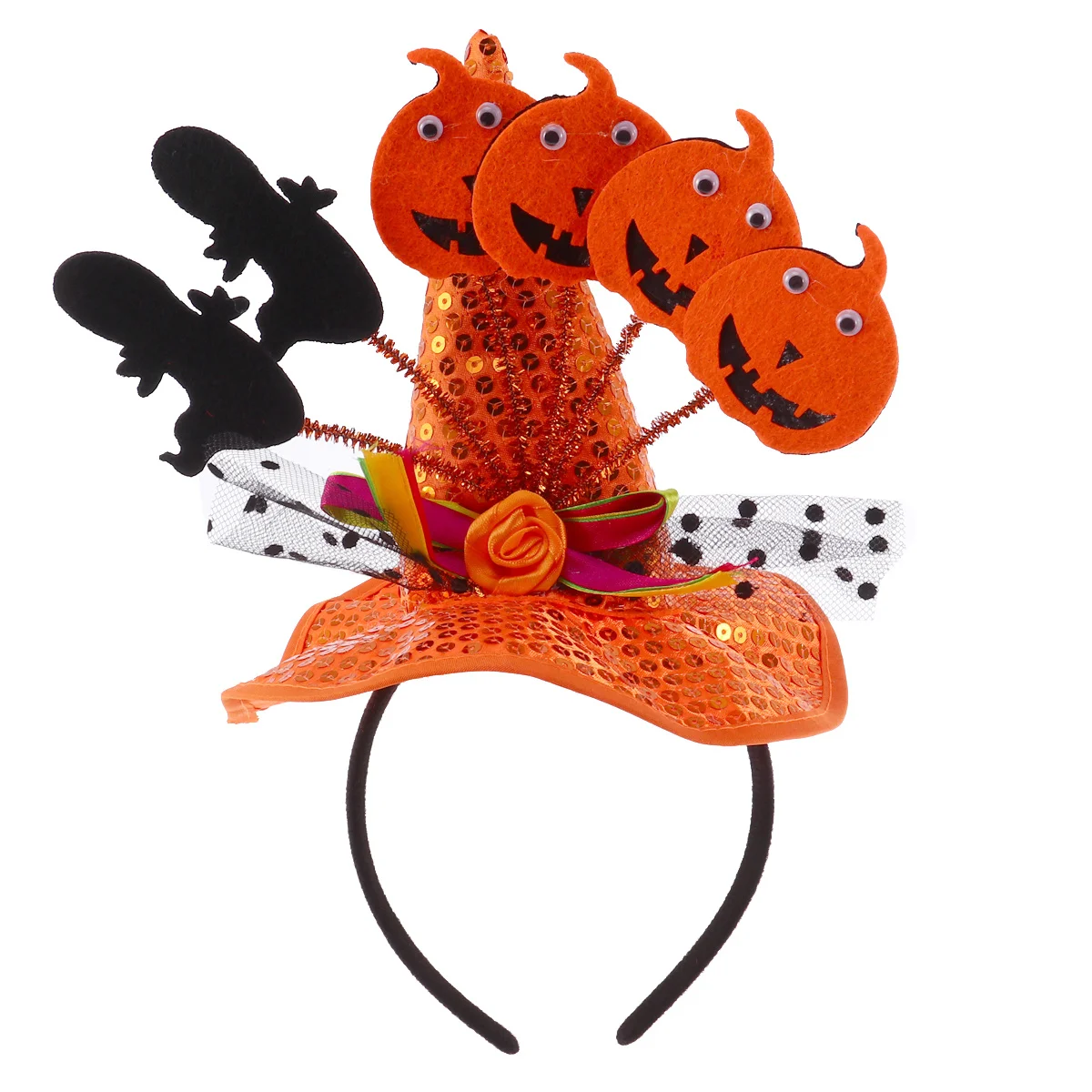 هالوين عقال الترتر البرتقال الساحرة اليقطين قبعة حزب إكسسوارات الشعر الاطفال زي تأثيري الرقص الشعر الدعامة