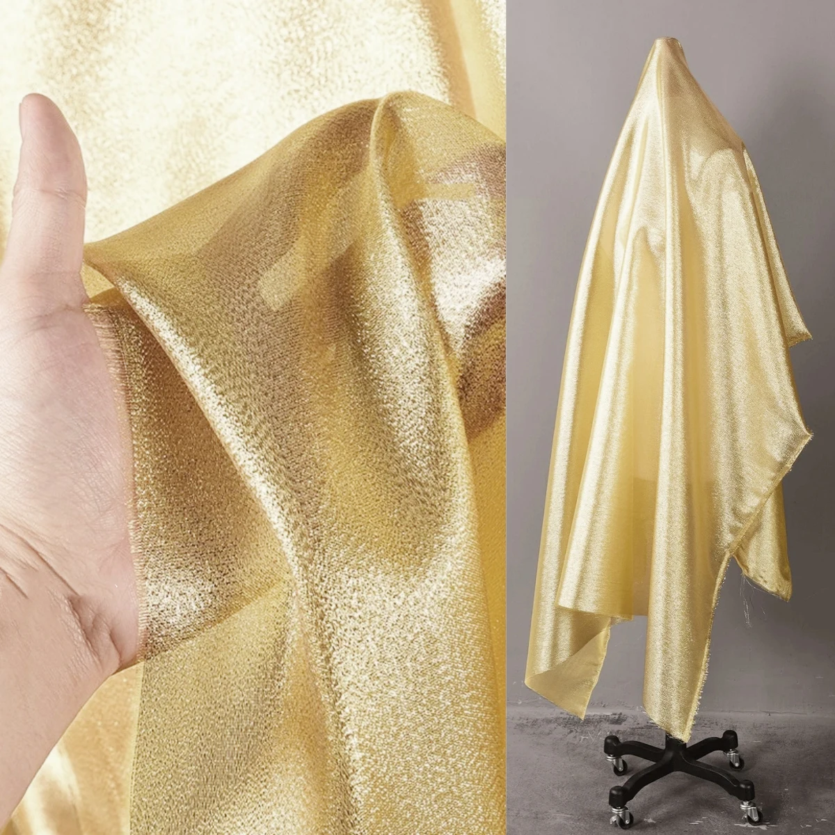 Bright Silk Fabric Gold Silver Light Thin Reflective Wear-resistant Performance Suit Fashion Apparel Sewing Cloth Meters