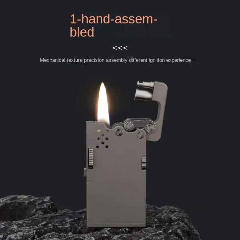 Handmade Brass Mechanical Automatic Ignition Gasoline Lighter and Titanium Alloy Material with Gift Box