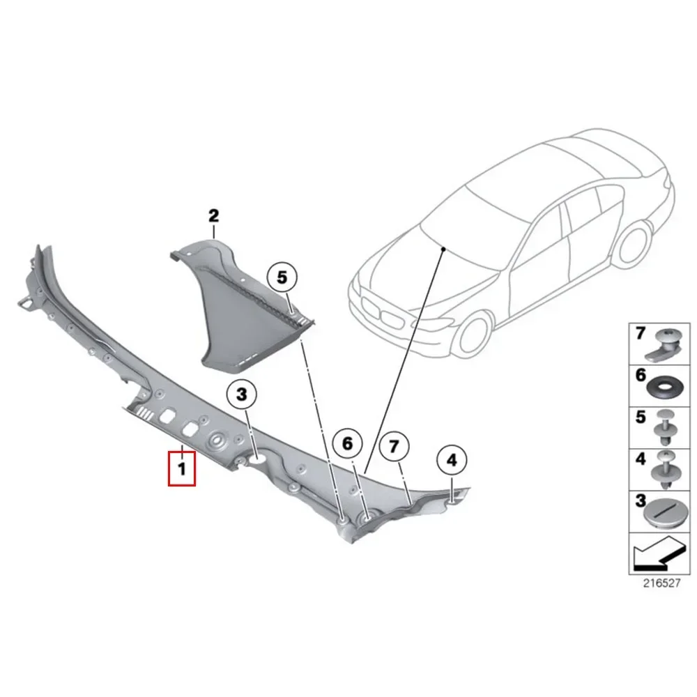 For 2010-2017 BMW 528i 528iX 535d 535dX 535i 535iX 550i 550iX Hybrid 5 M5 (F10) Windshield Cowl Panel Cover 51717203124