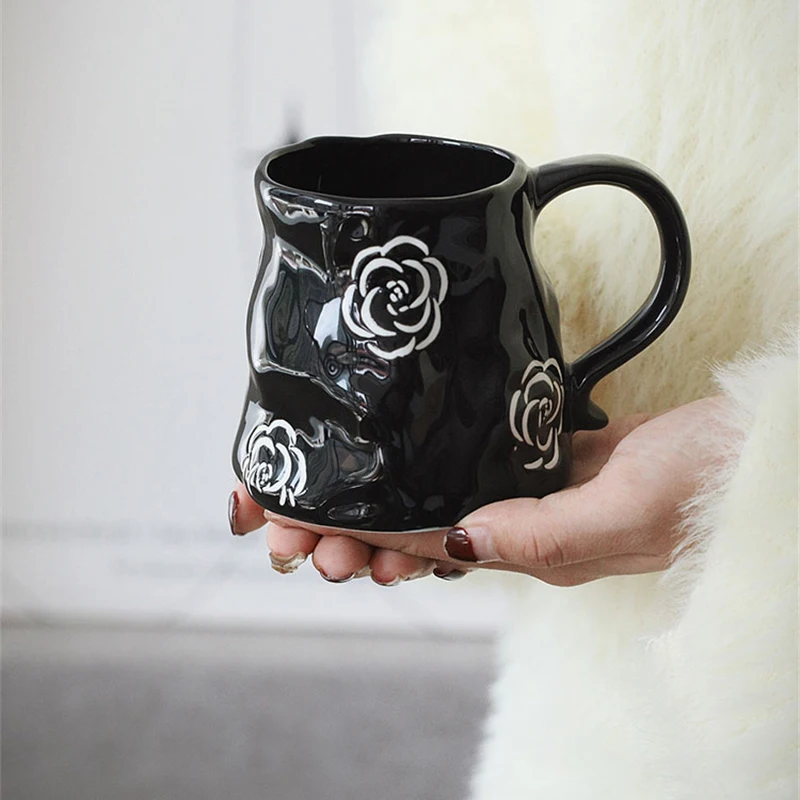 Retro Ceramic Mug Elegant Hand-painted Camellia Black Breakfast Coffee Cup Pastoral Office Teacup Drinkware Girl's Holiday Gift