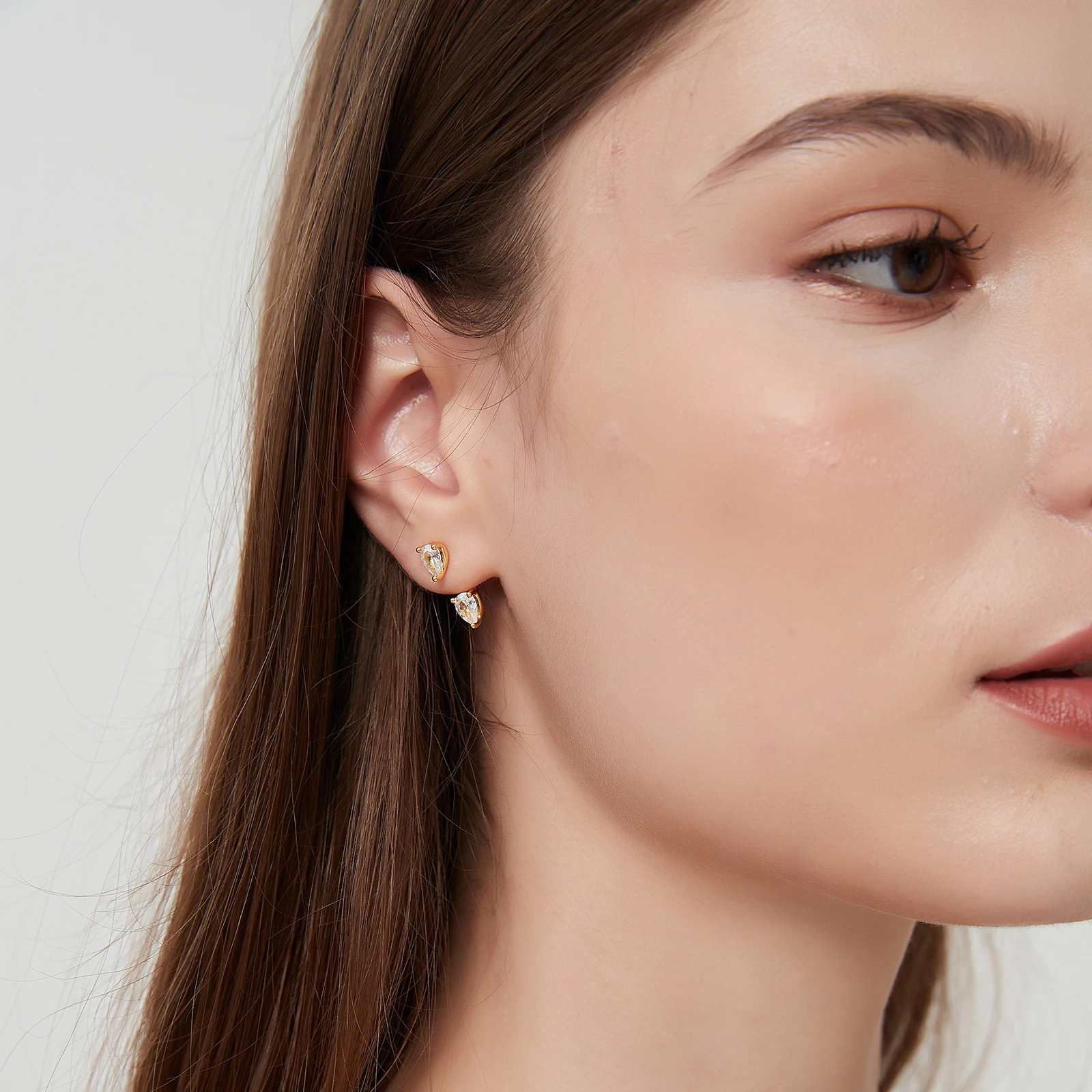 ANDYWEN 925 Sterling Silver Gold Pear CZ DropWater Clips Stud Earring Women Luxury Crystal Fine Jewelry 2023 Jewels Gift