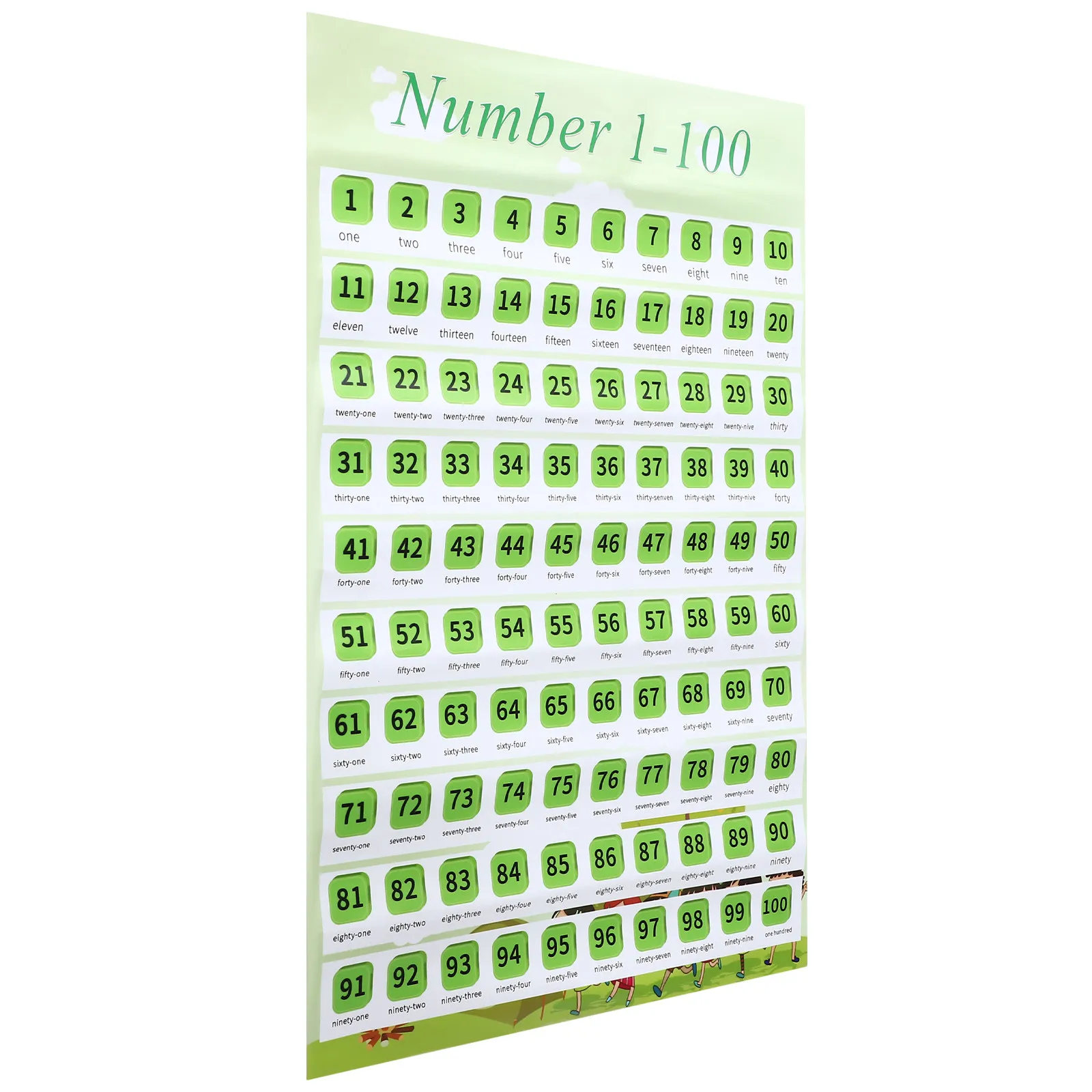 Children Early Education Wall Map Self-Adhesive Number 1-100 Chart Bright Color Kids English Learning Poster Home Nursery