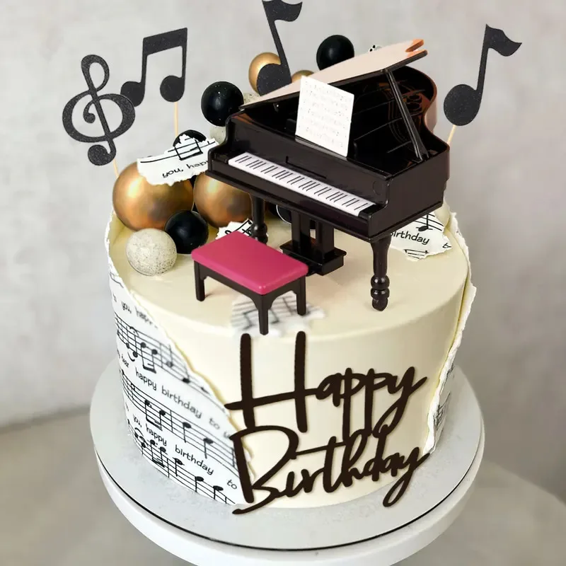 Music Note Guitar Cake Topper Set Balls Picks Birthday Party Rock Theme Decoration for Musician Kids Adult Cake Decor Supplies
