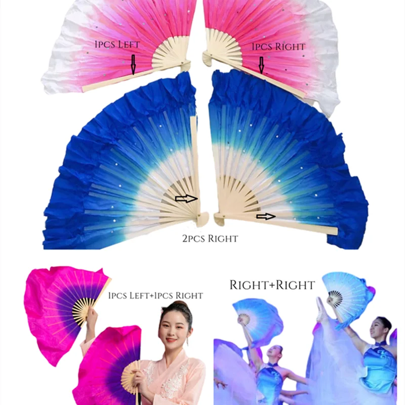 Handmade Silk Veil 2 Layers Double Side Extra Long Flowy Dance Props Blue Yellow Gradient Jiaozhou Dancer Show Photography Pair