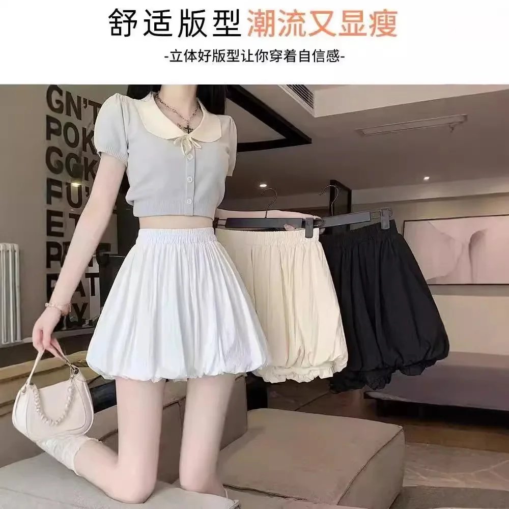 

Хлопковые шорты с высокой талией и облачным узором для женщин, повседневные шорты трапециевидной формы свободного кроя с легким провисанием, летняя мода 2024 г.