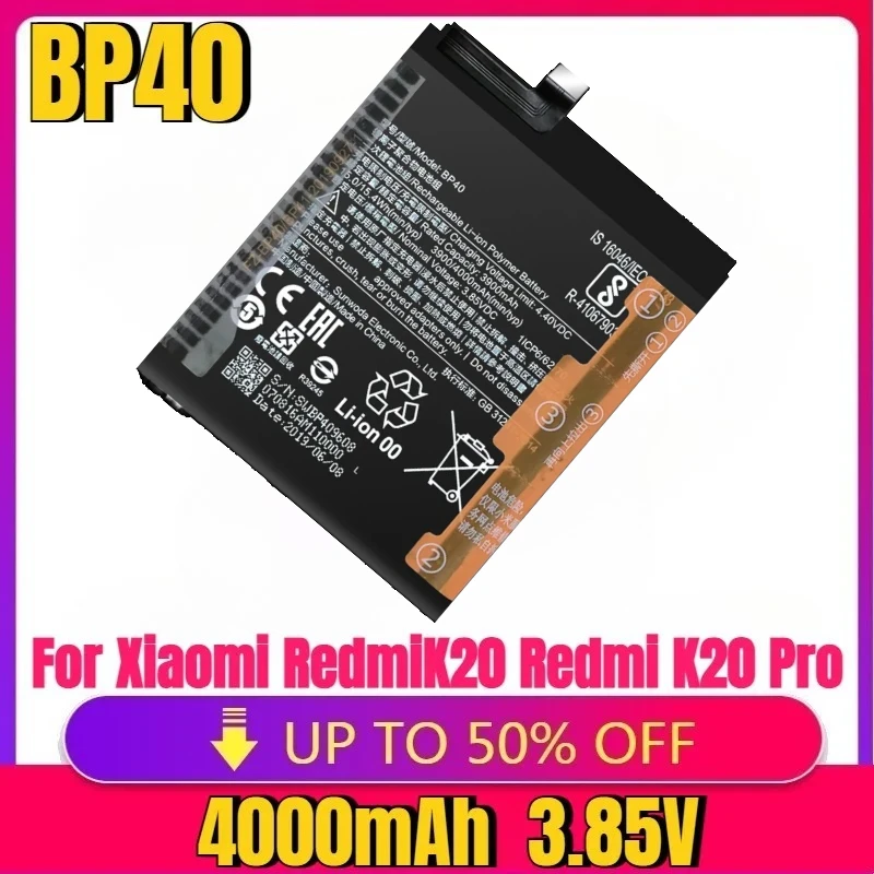 

Новый высококачественный аккумулятор BP41 BP40 для Xiaomi Mi 9T Mi9T RedmiK20 Redmi K20 Pro K20Pro 4000 мАч, аккумулятор большой емкости для телефона