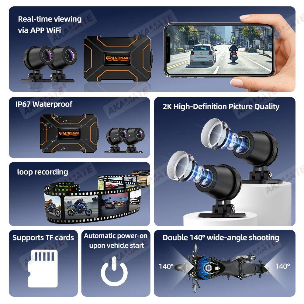2K Motorcycle DVR Dual 1080P WiFi Front & Rear Waterproof Camera Recorder Motorcycle Dash Cam Motorbike Black Box Dual-lens image 5