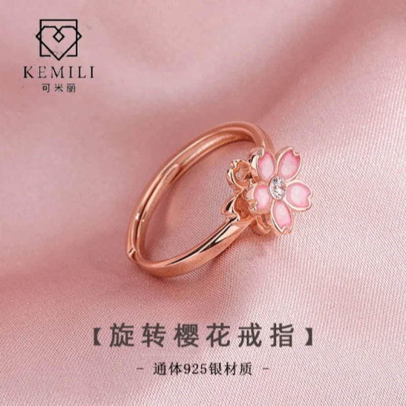 Kalini s925Silver Cherry Blossom Spinning Ring RinginsSweet Flower Rings925Women's Sterling Silver Ring