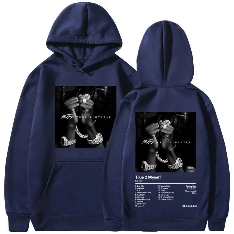 Raper Lil Tjay True 2 Myself Music Album Print Hoodie Mężczyźni Kobiety Hip Hop Vintage Bluzy Moda Streetwear Oversized Sweatshirt