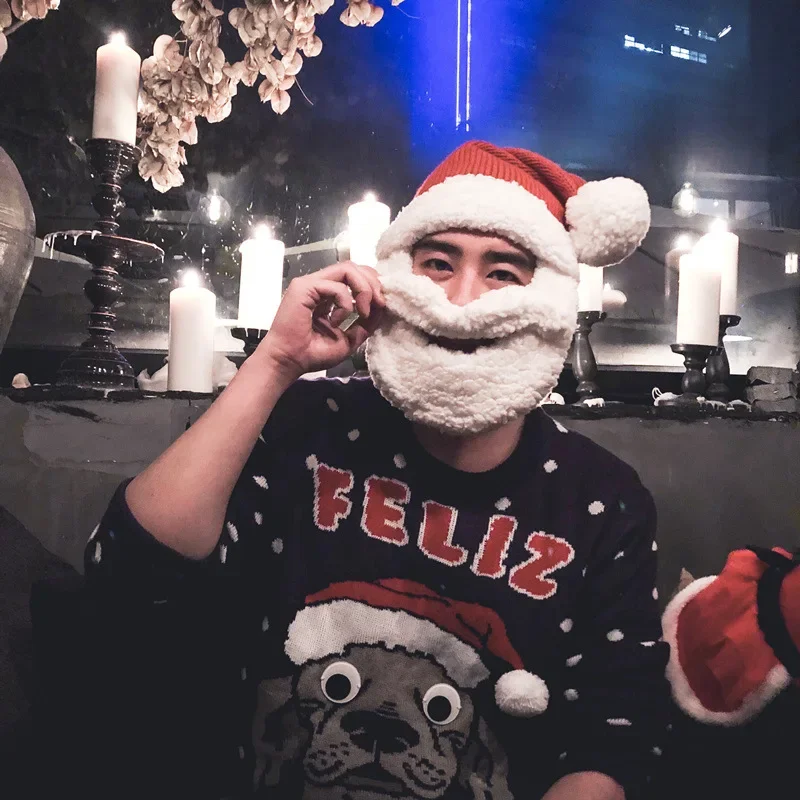 Gorro de Navidad con barba Unisex de alta calidad, gorro de invierno tejido de ganchillo, gorro de Papá Noel con barba, gorros barbudos plegables, tejido para adultos