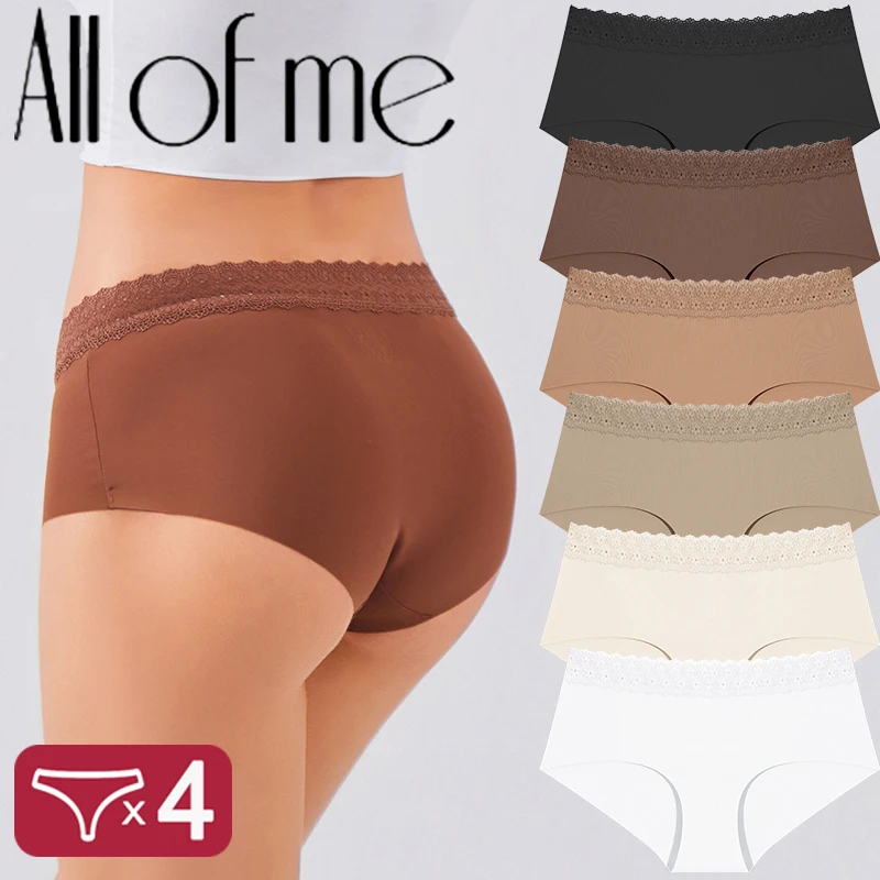 4-teiliges Set Sexy Spitzen-Höschen Damenunterwäsche Große Größen Nahtlose Weiche Damenslips Niedrige Taille Dessous