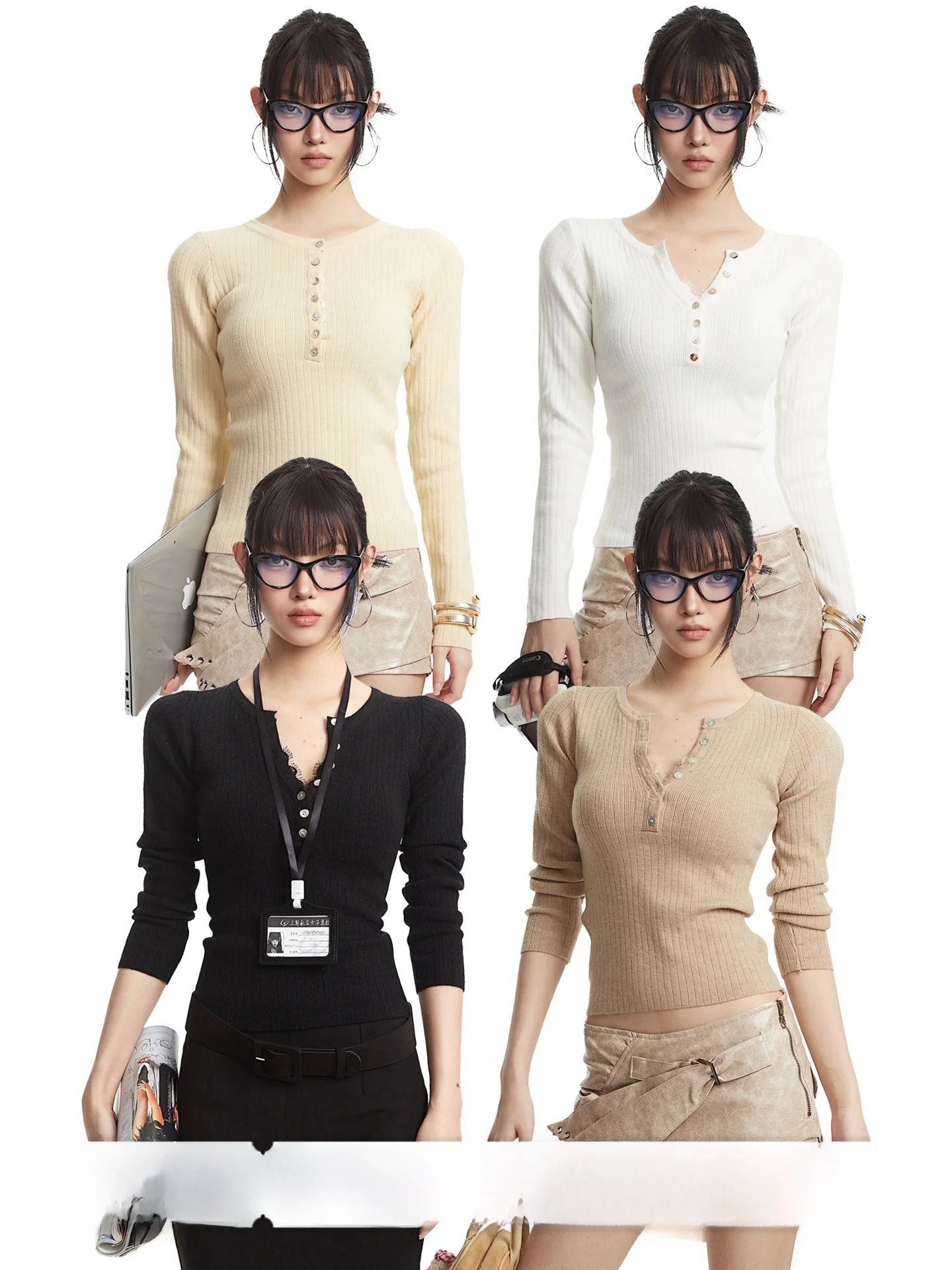 

Ретро-джемпер цвета хаки с длинным рукавом, вязаный, приталенный, с открытым воротником, для женщин и девушек, осенний сезон