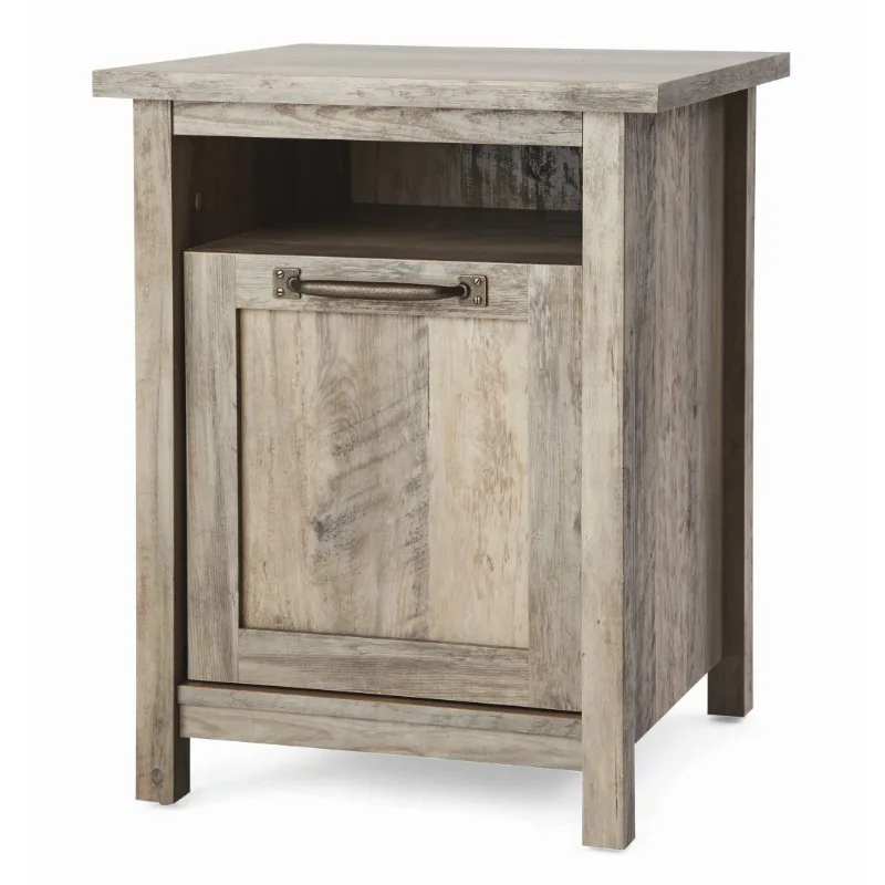 USB Nightstand, Rustic Gray,Hidden storage behind door,Open shelf provides additional storage,Assembly Required