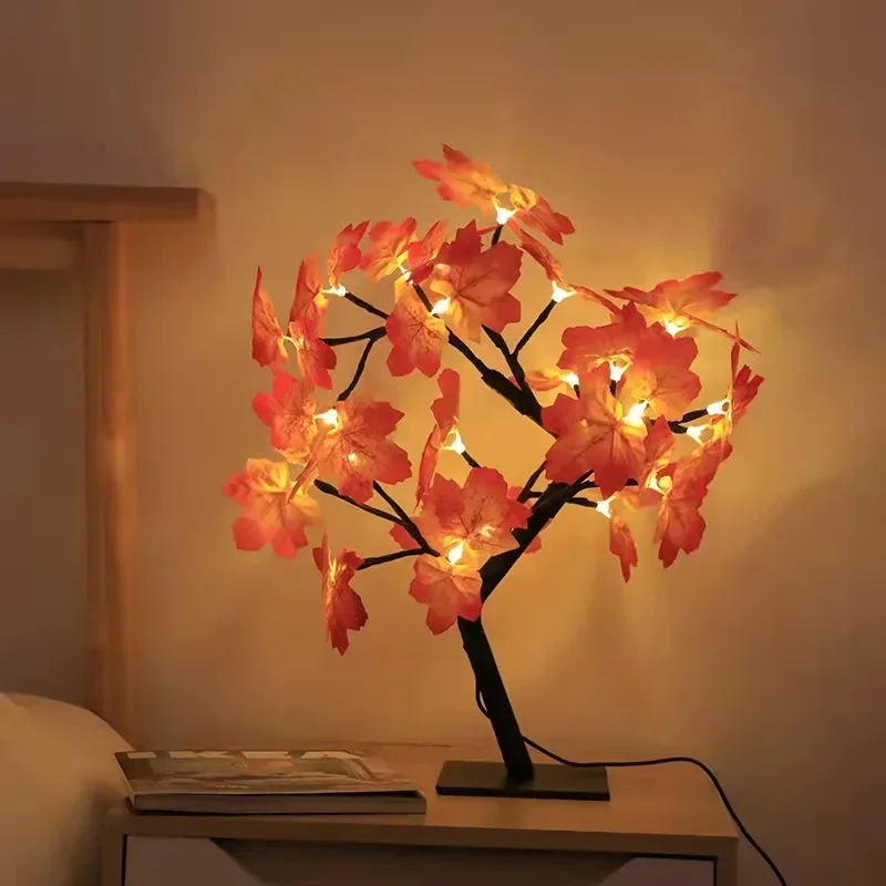 Imagem -04 - Usb Operado Tree Night Light Maple Leaf Lamp Fairy Flower Árvore Maple Leaf Presentes para Festa de Halloween Decoração de Halloween