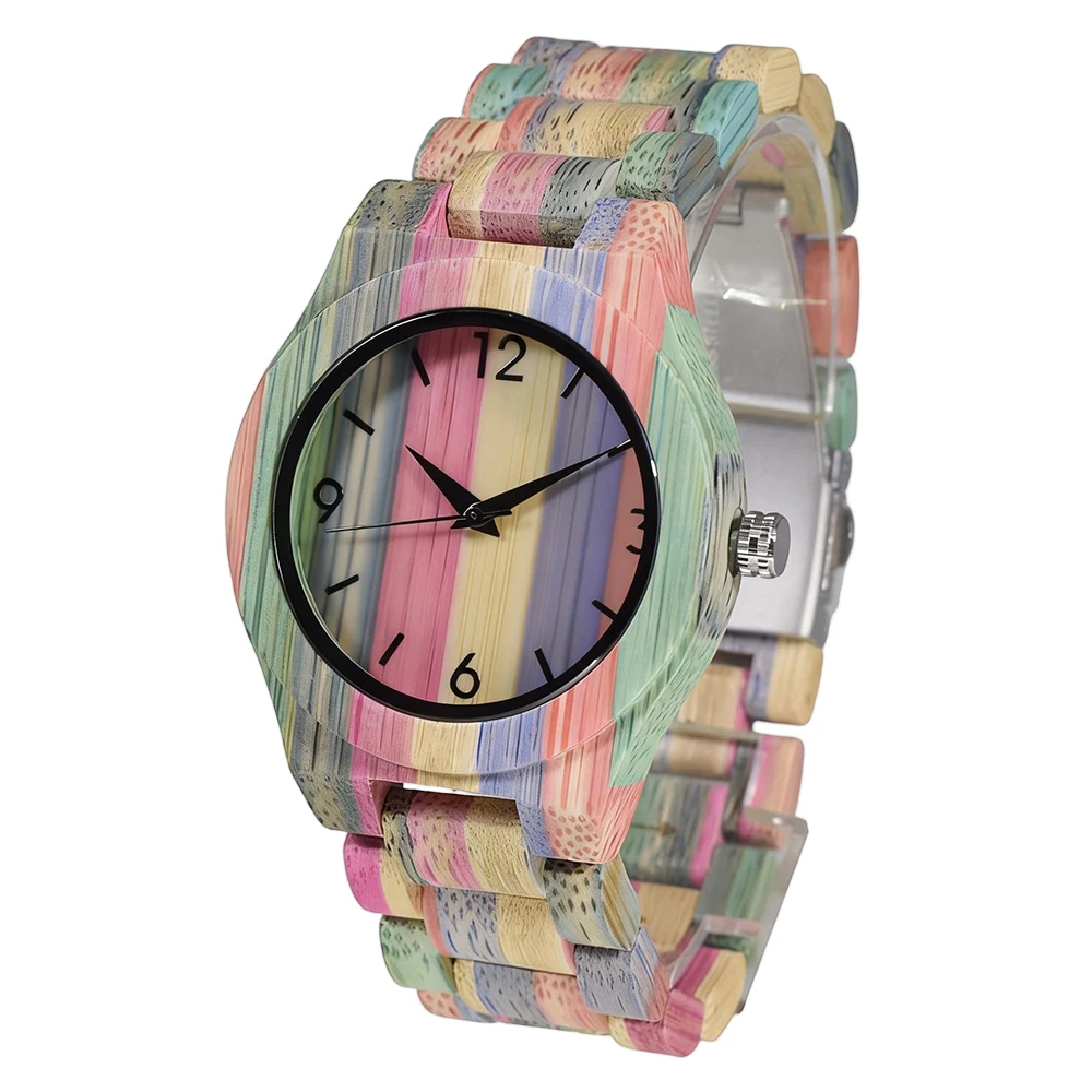 Bamboo Wrist Watch for Women Pure Full Bamboo Material Neat Simple Round Dial Outdoor Casual Accessory