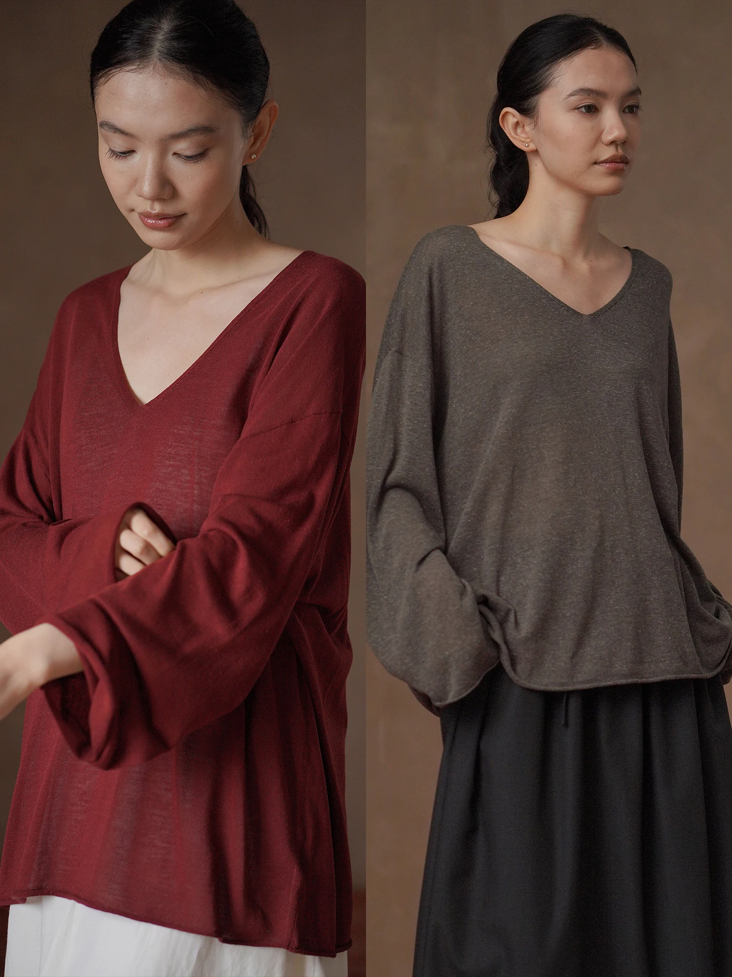 Hacikis Miss Lazy Linen Breathable Thin V-Neck Loose Knitted Cover up Women's Fashion Autumn Long Sleeve