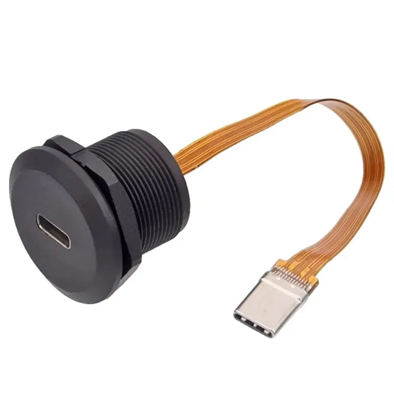 B03B-PFC Flat Cable USB Type C 3.1 Female To Male Round Panel Mount Industrial Threaded Power Charging Connector