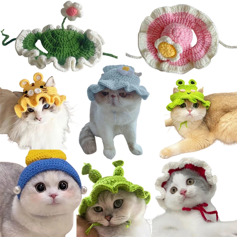 Cute Refined Cat Hat Elastic Autumn Winter Pet Hat Puppy Knitten Cap Headdress Party Photo Cosplay Costume Props Cat Accessories