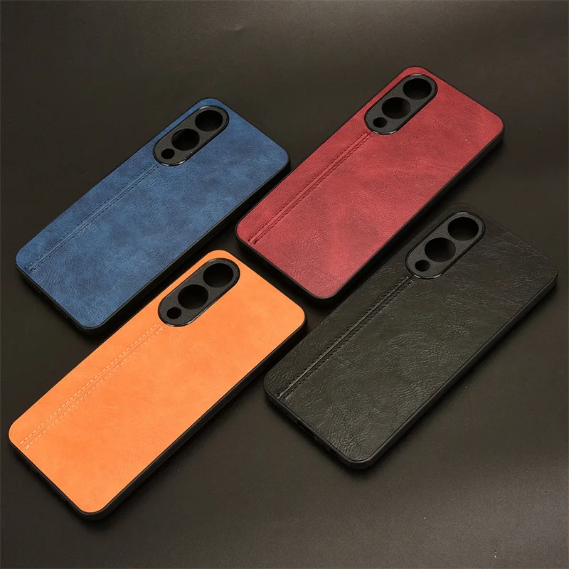 For Vivo Y17S 4G Global Case Luxury Calfskin PU Suture Leather lines Back Cover ShockProof Case For Vivo Y17s 4G Phone Case