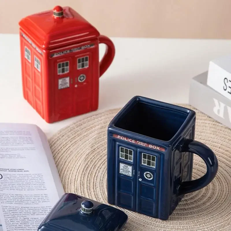 1pc 450ml Creative Police Box Mug Funny Ceramic Coffee Tea Cup with Gift Box Milk Drink Breakfast Cup Birthday Gift Mug with Lid