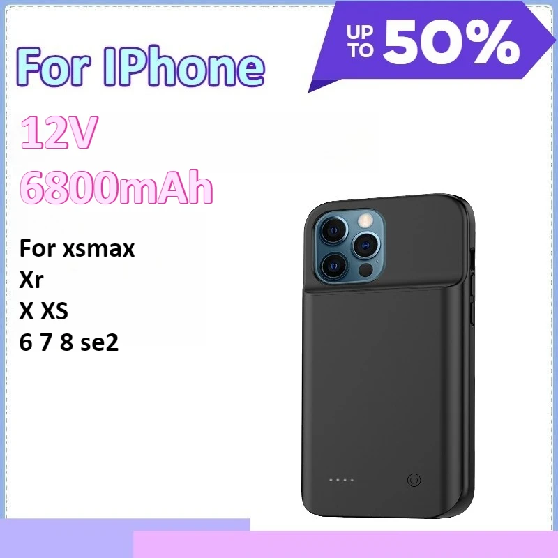 

6800mAh For iPhone xsmax xr x/xs 6/7/8/se2 Battery Charger Case+ Screen Protector Silicone Power Bank Charging Power Case