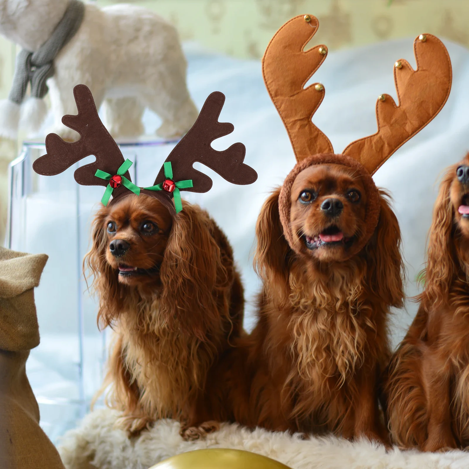 

2PCS Pet Headgear Christmas Decoration Dog Hair Accessories Reusable Festive Headdress for Cat Dog Cosplay Party Xmas Decor Pet